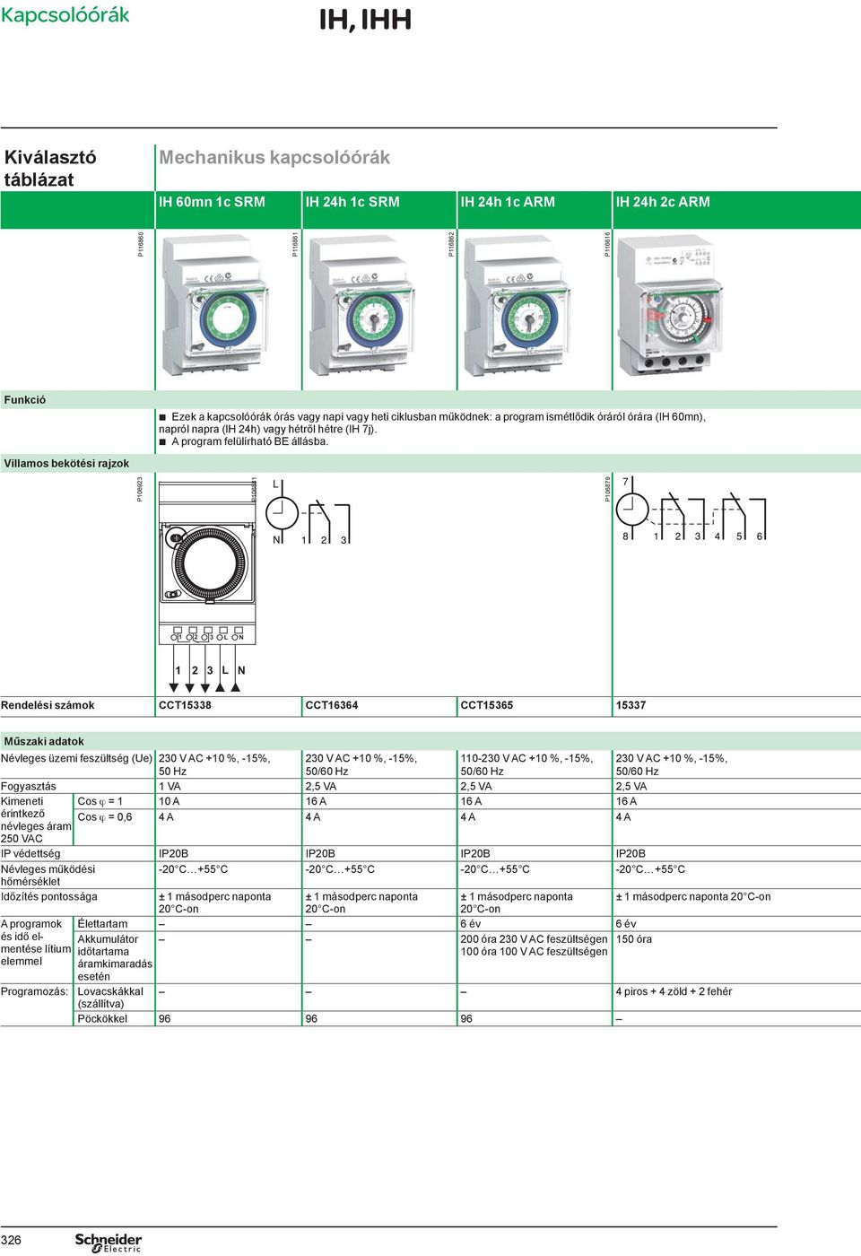 Villamos bekötési rajzok P106923 P106881 P106879 P116860 P116861 P116862 P116616 1 2 3 L N 1 2 3 L N Rendelési számok CCT15338 CCT16364 CCT15365 15337 Műszaki adatok Névleges üzemi feszültség (Ue)