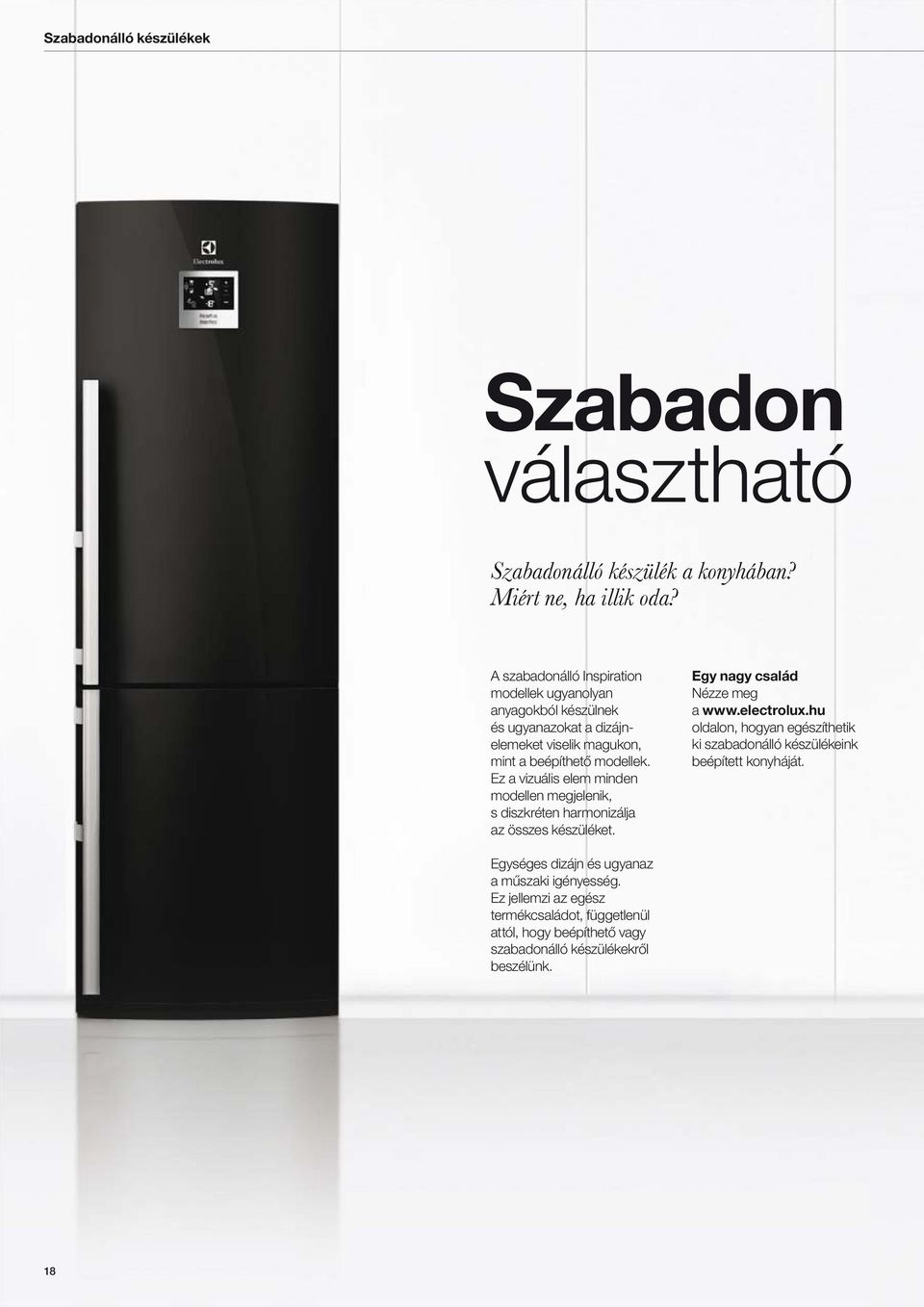 Ez a vizuális elem minden modellen megjelenik, s diszkréten harmonizálja az összes készüléket. Egy nagy család Nézze meg a www.electrolux.