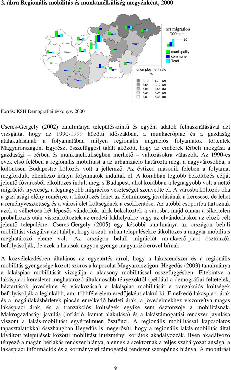 2000 Cseres-Gergely (2002) tanulmánya településszintű és egyéni adatok felhasználásával azt vizsgálta, hogy az 1990-1999 közötti időszakban, a munkaerőpiac és a gazdaság átalakulásának a folyamatában