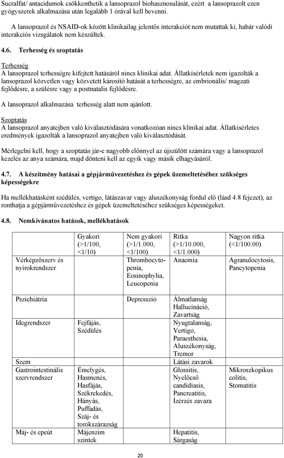 Terhesség és szoptatás Terhesség A lansoprazol terhességre kifejtett hatásáról nincs klinikai adat.