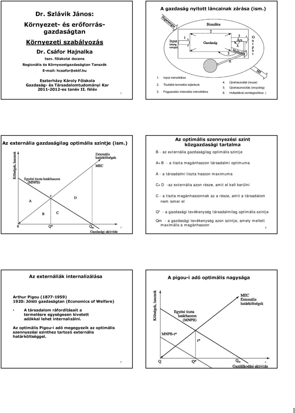 Input mérséklése 2. Tisztább termelési eljárások 3. Fogyasztási intenzitás mérséklése 4. Újrahasználat (reuse) 5. Újrahasznosítás (recycling) 6.