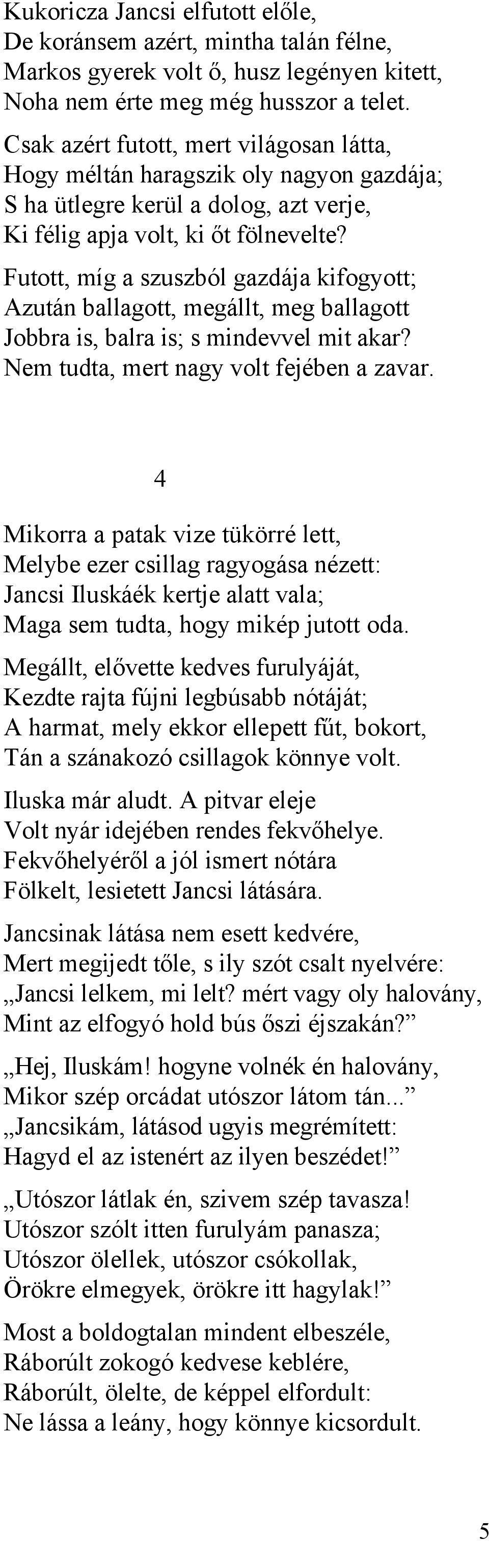 Futott, míg a szuszból gazdája kifogyott; Azután ballagott, megállt, meg ballagott Jobbra is, balra is; s mindevvel mit akar? Nem tudta, mert nagy volt fejében a zavar.