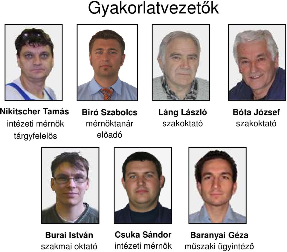 szakoktató Bóta József szakoktató Burai István szakmai
