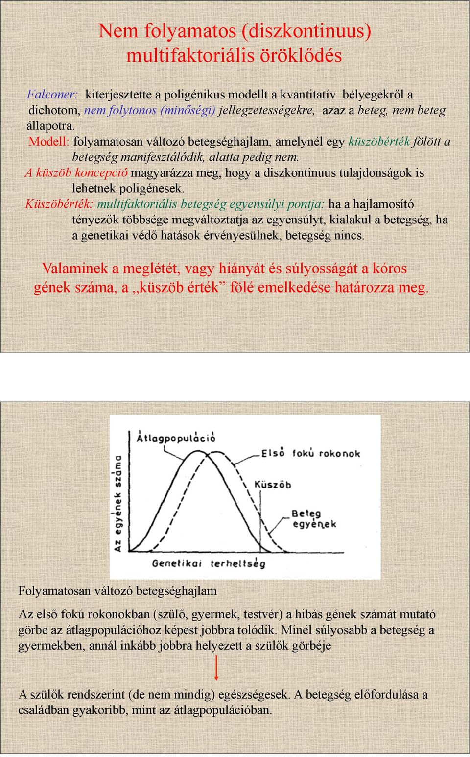 A küszöb koncepció magyarázza meg, hogy a diszkontinuus tulajdonságok is lehetnek poligénesek.