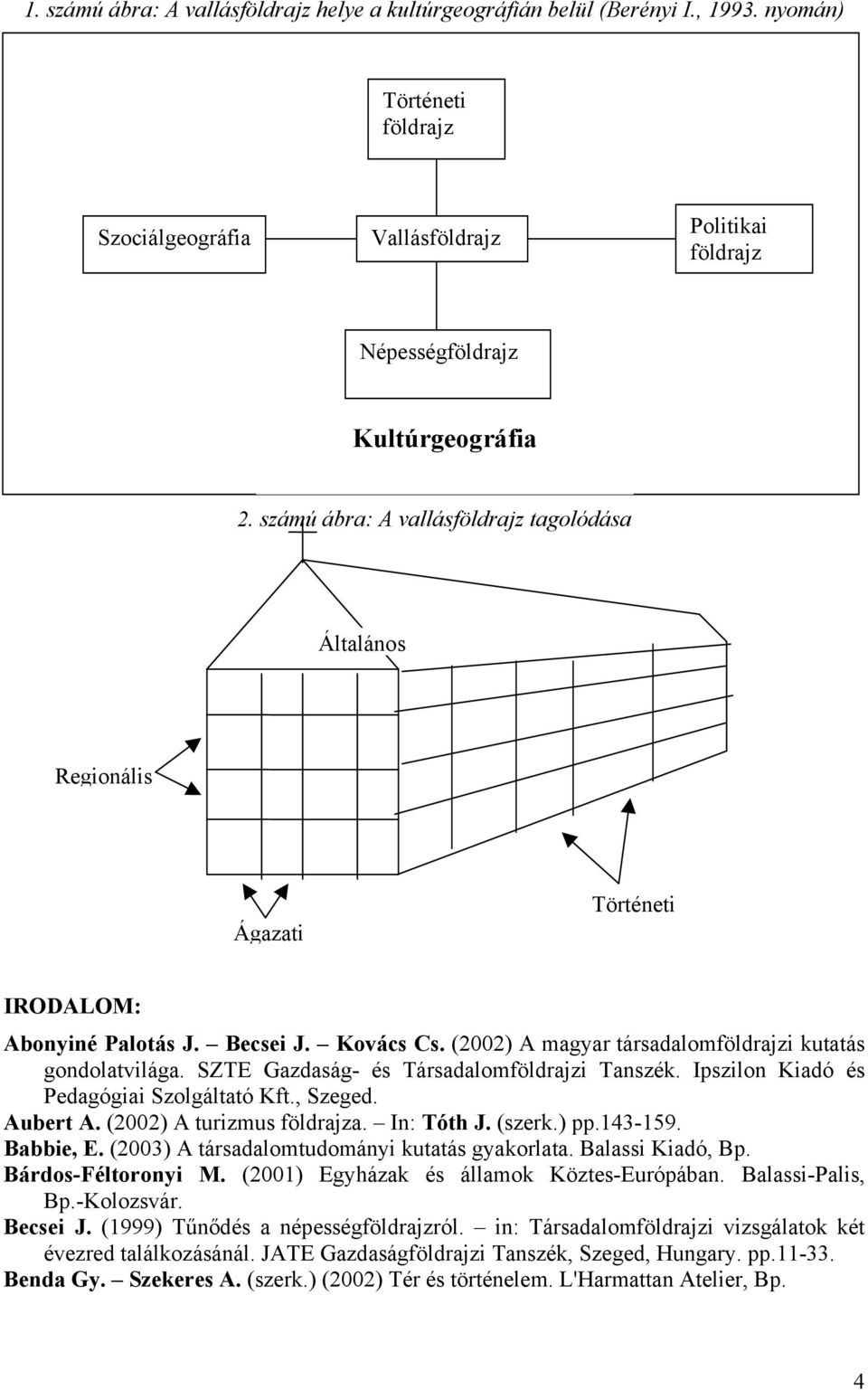 SZTE Gazdaság- és Társadalomföldrajzi Tanszék. Ipszilon Kiadó és Pedagógiai Szolgáltató Kft., Szeged. Aubert A. (2002) A turizmus földrajza. In: Tóth J. (szerk.) pp.143-159. Babbie, E.