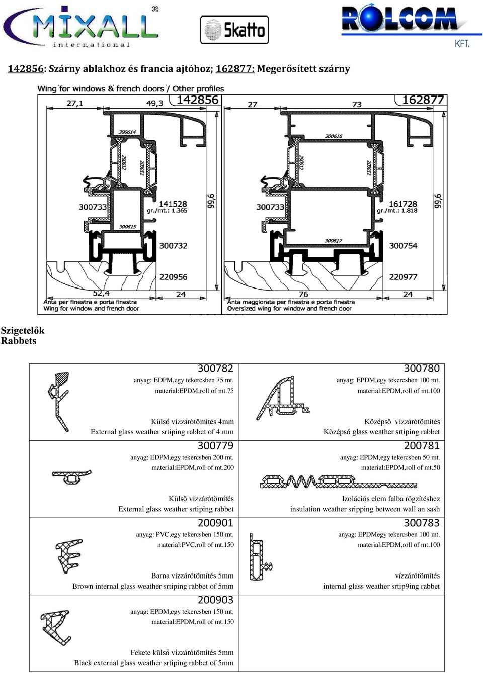 material:epdm,roll of mt.200 Középső vízzárótömítés Középső glass weather srtiping rabbet 200781 anyag: EPDM,egy tekercsben 50 mt. material:epdm,roll of mt.