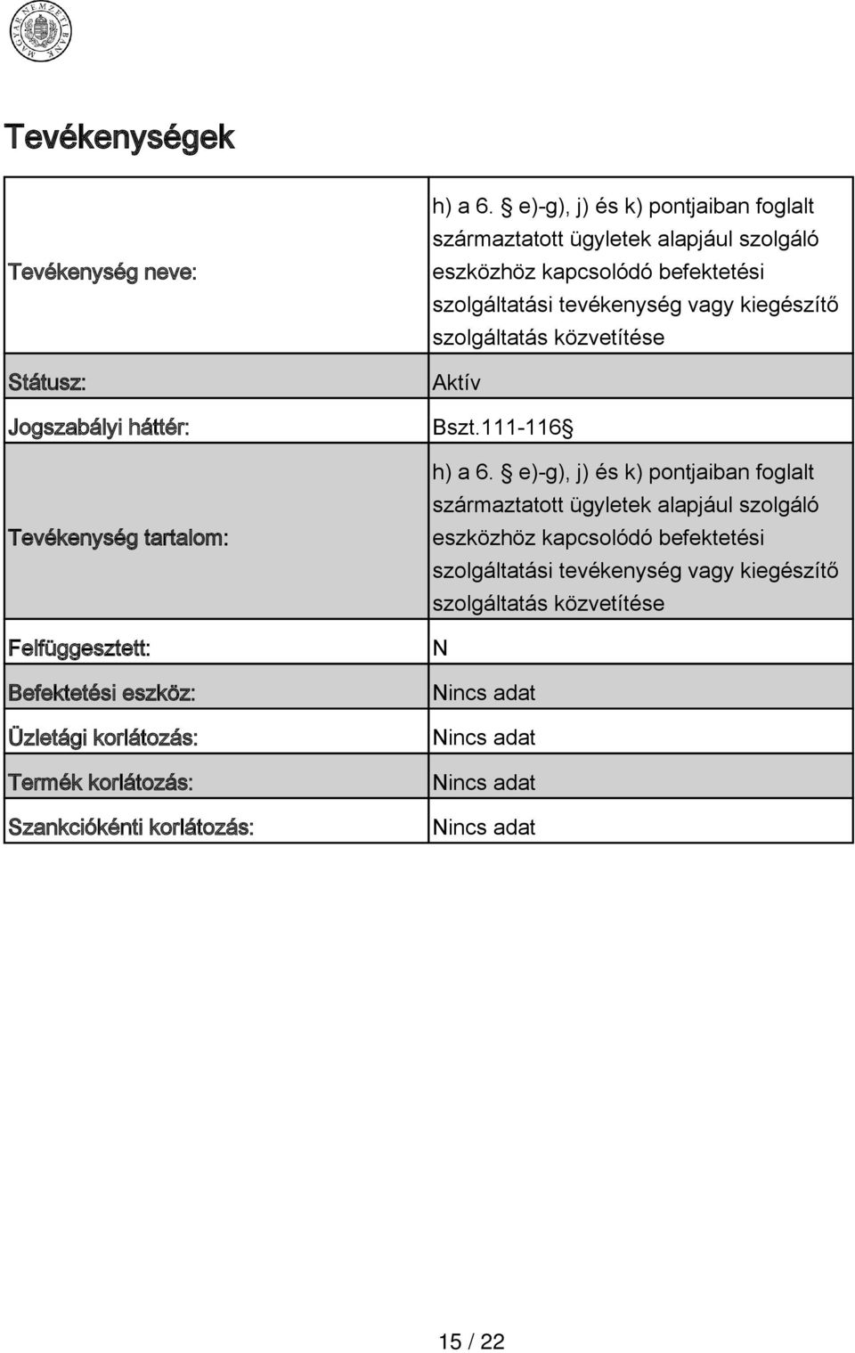 kapcsolódó befektetési szolgáltatási tevékenység vagy kiegészítő szolgáltatás közvetítése  