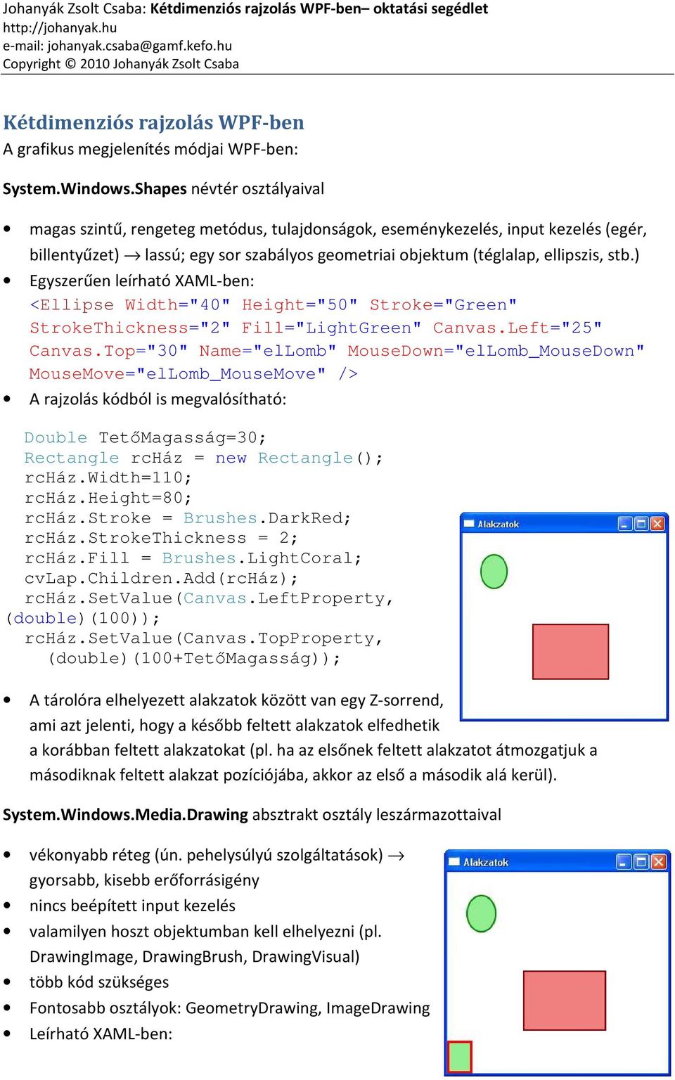 ) Egyszerűen leírható XAML-ben: <Ellipse Width="40" Height="50" Stroke="Green" StrokeThickness="2" Fill="LightGreen" Canvas.Left="25" Canvas.