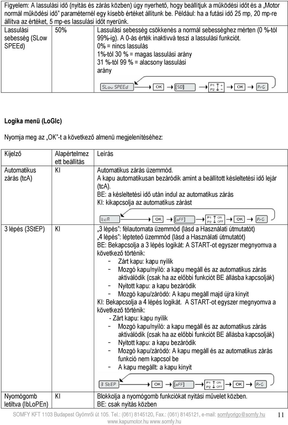 Lassulási sebesség (SLow SPEEd) 50% Lassulási sebesség csökkenés a normál sebességhez mérten (0 %-tól 99%-ig). A 0-ás érték inaktívvá teszi a lassulási funkciót.