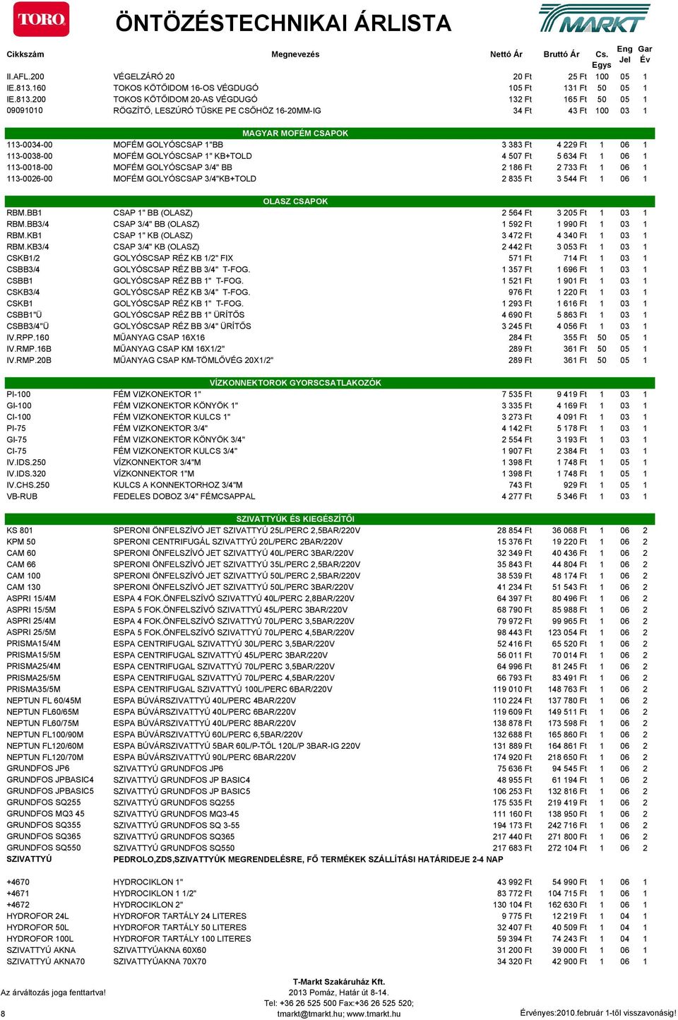 200 TOKOS KÖTŐIDOM 20-AS VÉGDUGÓ 132 Ft 165 Ft 50 05 1 09091010 RÖGZÍTŐ, LESZÚRÓ TŰSKE PE CSŐHÖZ 16-20MM-IG 34 Ft 43 Ft 100 03 1 MAGYAR MOFÉM CSAPOK 113-0034-00 MOFÉM GOLYÓSCSAP 1"BB 3 383 Ft 4 229