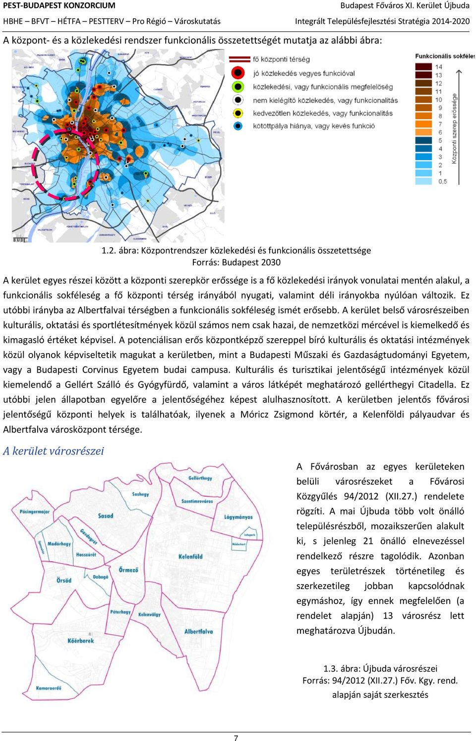 a funkcionális sokféleség a fő központi térség irányából nyugati, valamint déli irányokba nyúlóan változik. Ez utóbbi irányba az Albertfalvai térségben a funkcionális sokféleség ismét erősebb.