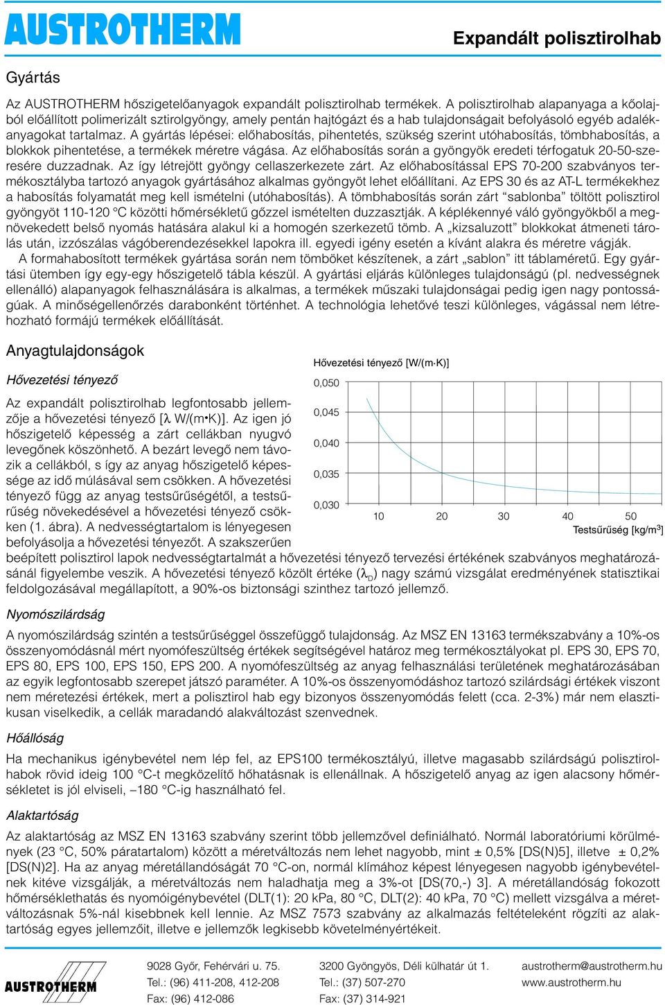 A gyártás lépései: elõhabosítás, pihentetés, szükség szerint utóhabosítás, tömbhabosítás, a blokkok pihentetése, a termékek méretre vágása.