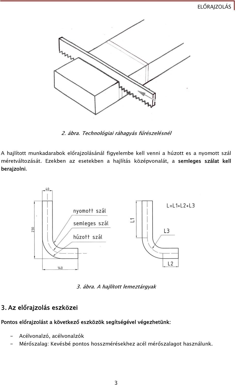 nyomott szál méretváltozását. Ezekben az esetekben a hajlítás középvonalát, a semleges szálat kell berajzolni. 3.