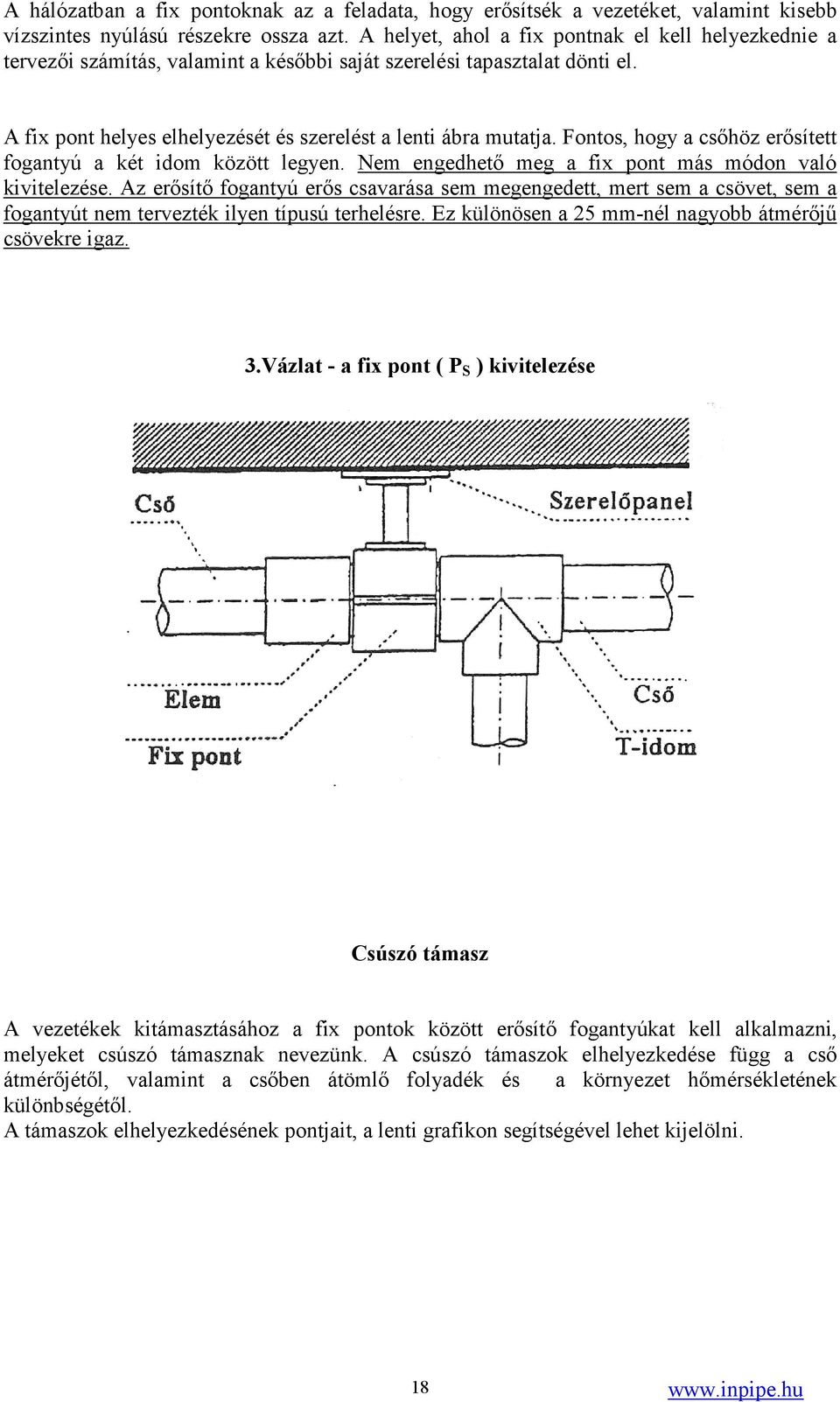 Fontos, hogy a csőhöz erősített fogantyú a két idom között legyen. Nem engedhető meg a fix pont más módon való kivitelezése.