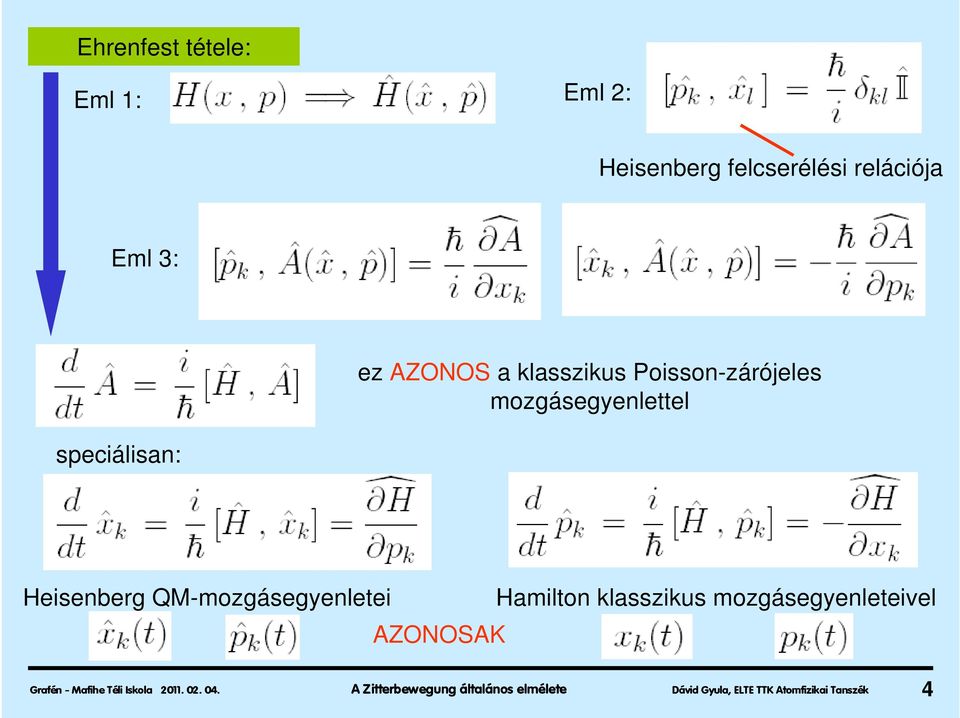 QM-mozgásegyenletei AZONOSAK Hamilton klasszikus mozgásegyenleteivel Grafén - Mafihe