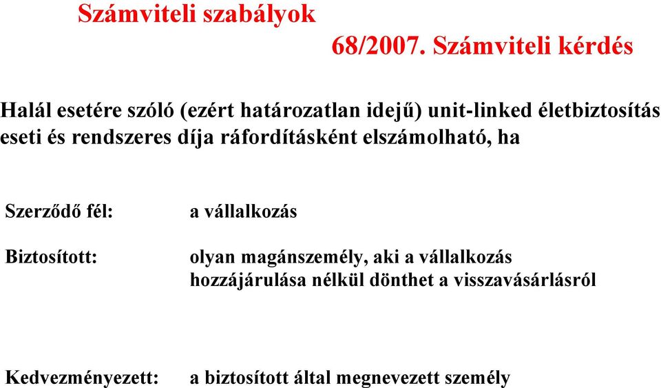 életbiztosítás eseti és rendszeres díja ráfordításként elszámolható, ha Szerződő fél: