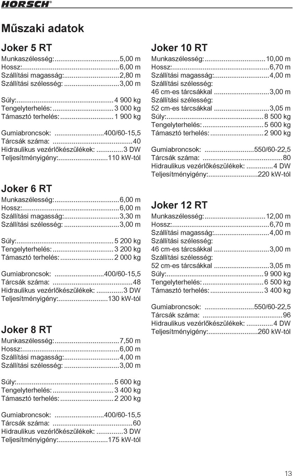 ..6,00 m Szállítási magasság:...3,30 m Szállítási szélesség:...3,00 m Súly:...5 200 kg Tengelyterhelés:... 3 200 kg Támasztó terhelés:... 2 000 kg Gumiabroncsok:...400/60-15,5 Tárcsák száma:.