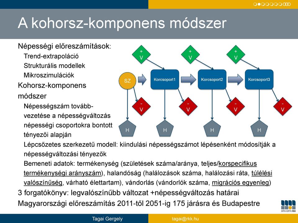 adatok: termékenység (születések száma/aránya, teljes/korspecifikus termékenységi arányszám), halandóság (halálozások száma, halálozási ráta, túlélési valószínűség, várható