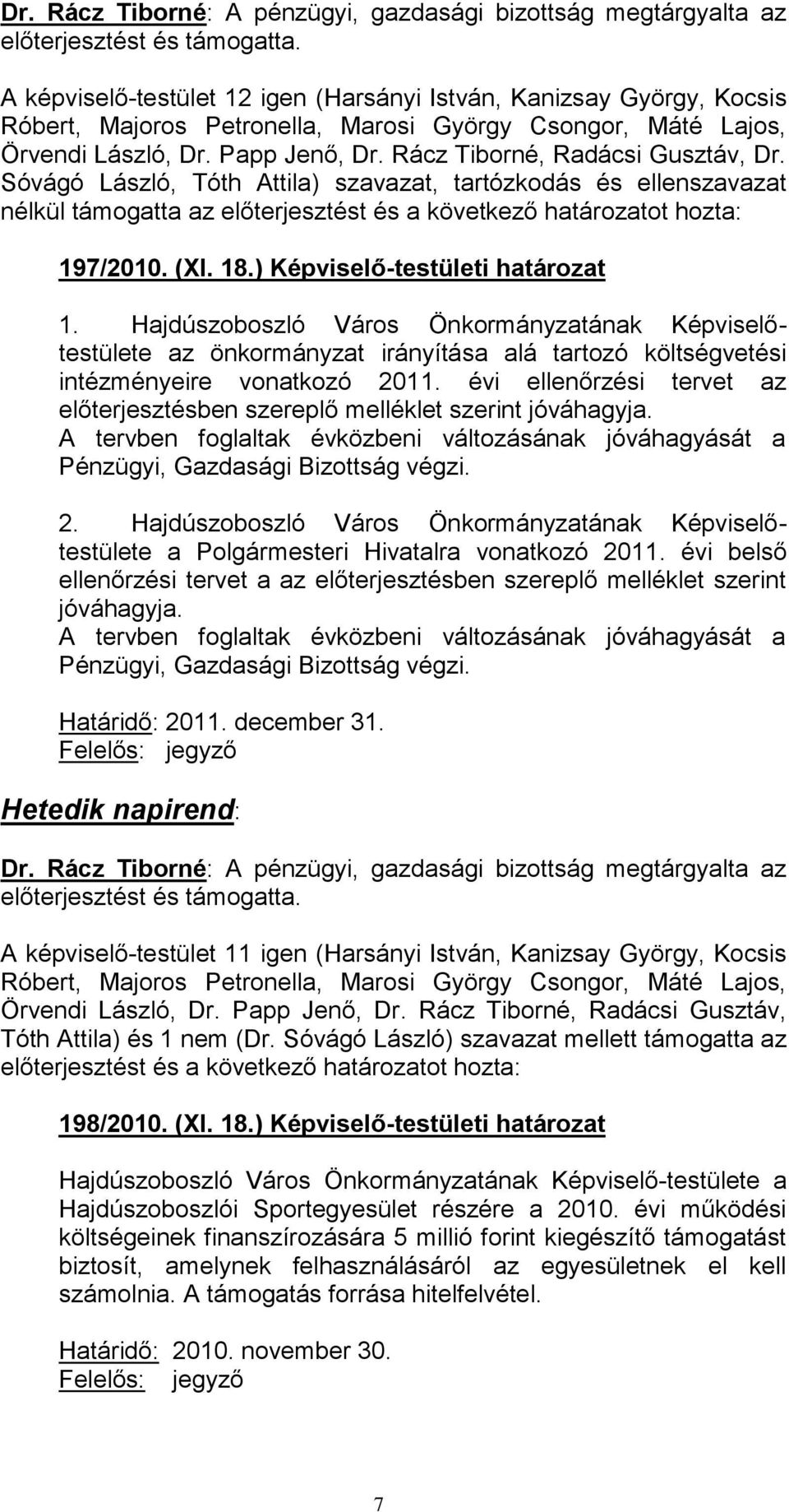 ) Képviselő-testületi határozat 1. Hajdúszoboszló Város Önkormányzatának Képviselőtestülete az önkormányzat irányítása alá tartozó költségvetési intézményeire vonatkozó 2011.