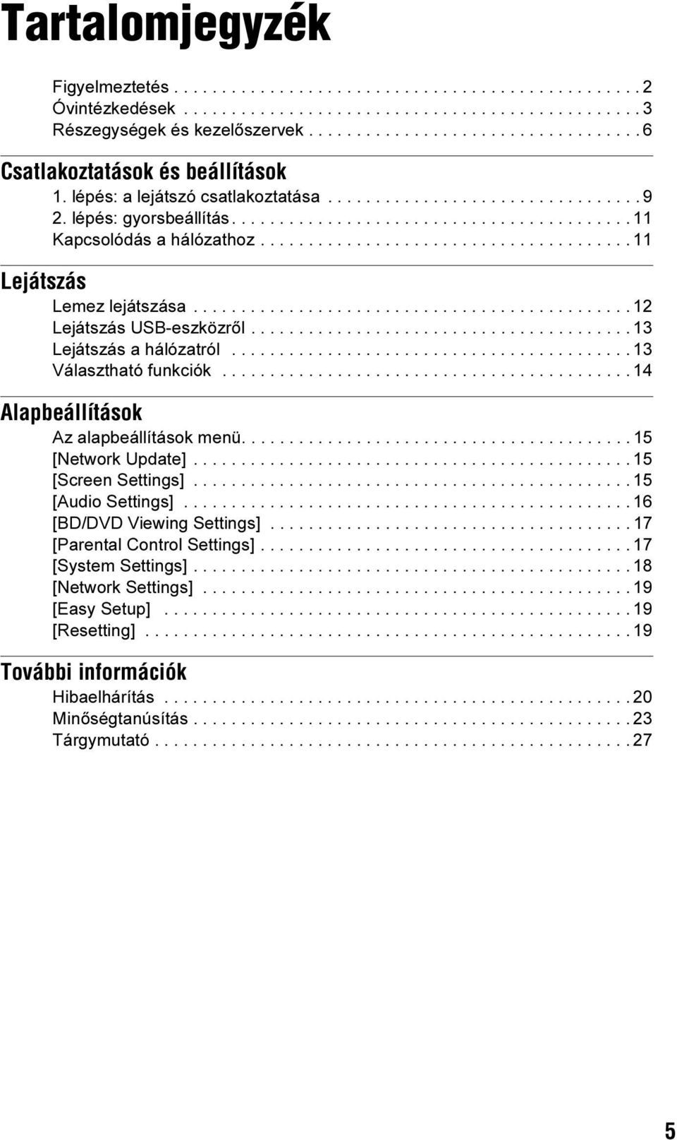 ...................................... 11 Lejátszás Lemez lejátszása.............................................. 12 Lejátszás USB-eszközről........................................ 13 Lejátszás a hálózatról.