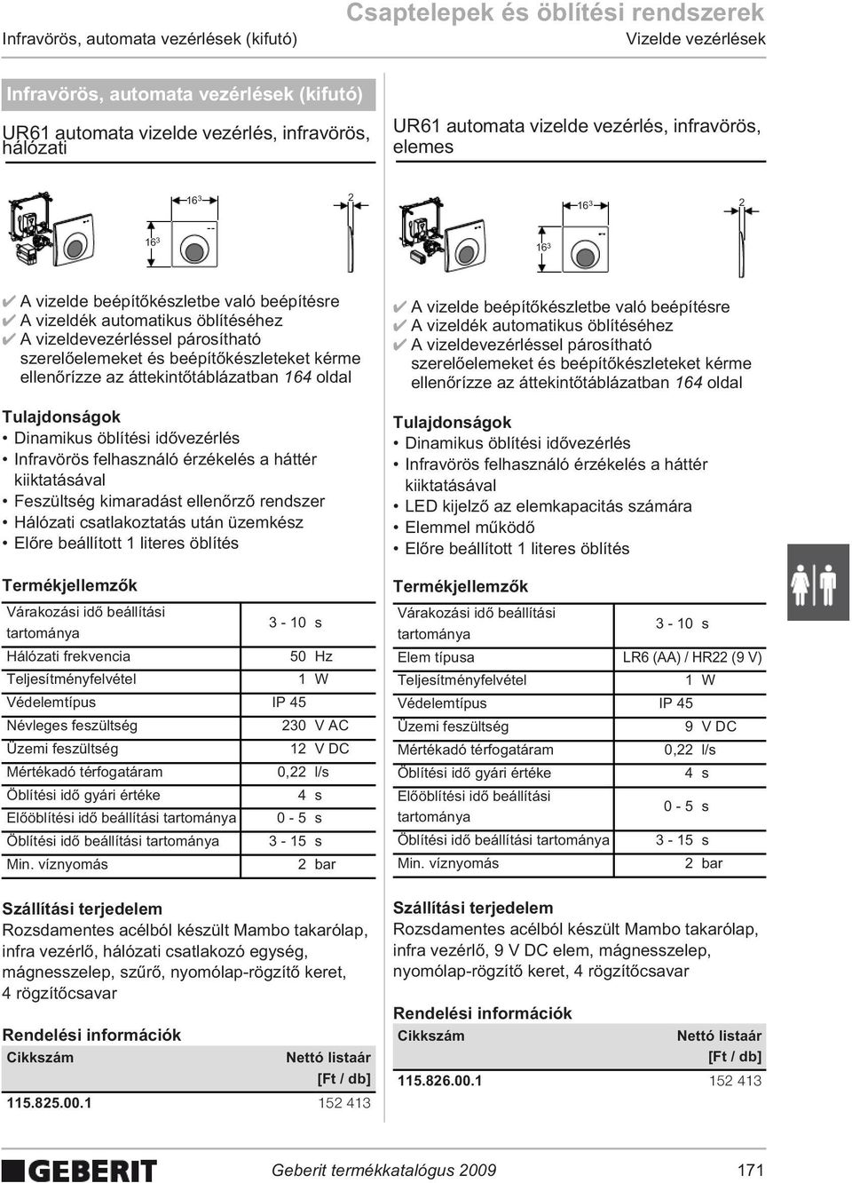 öblítéséhez A vizeldevezérléssel párosítható szerel elemeket és beépít készleteket kérme ellen rízze az áttekint táblázatban 164 oldal Dinamikus öblítési id vezérlés Infravörös felhasználó érzékelés