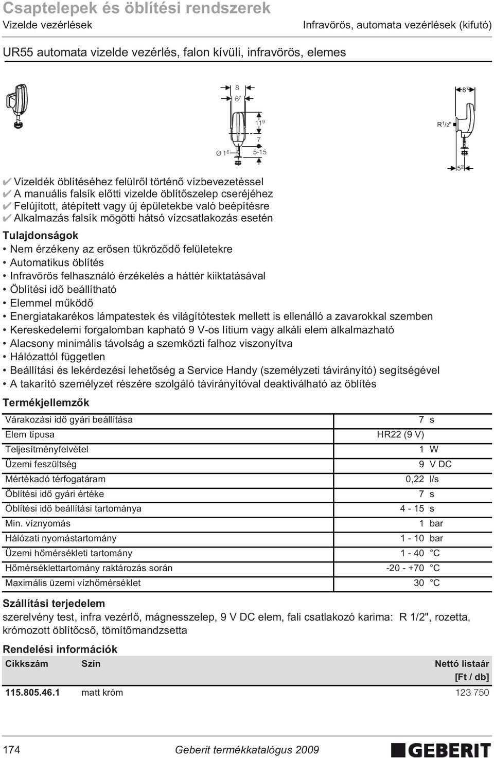 er sen tükröz d felületekre Automatikus öblítés Infravörös felhasználó érzékelés a háttér kiiktatásával Öblítési id beállítható Elemmel m köd Energiatakarékos lámpatestek és világítótestek mellett is