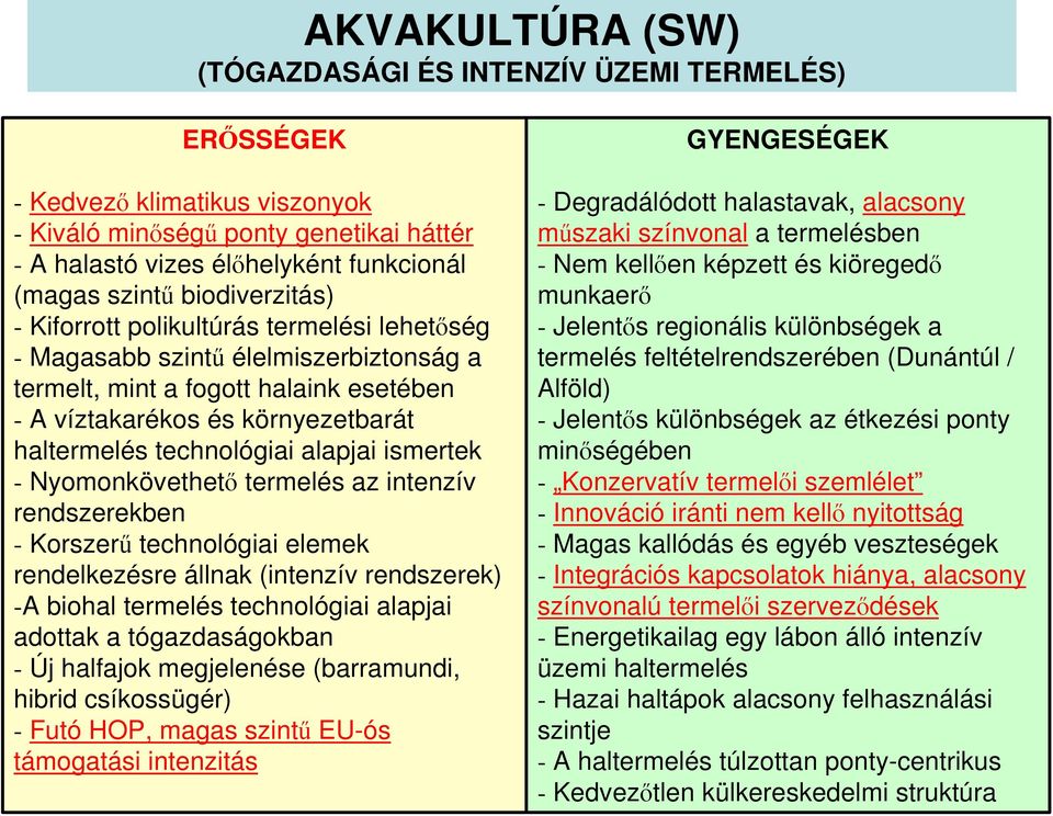 technológiai alapjai ismertek - Nyomonkövethető termelés az intenzív rendszerekben - Korszerű technológiai elemek rendelkezésre állnak (intenzív rendszerek) -A biohal termelés technológiai alapjai