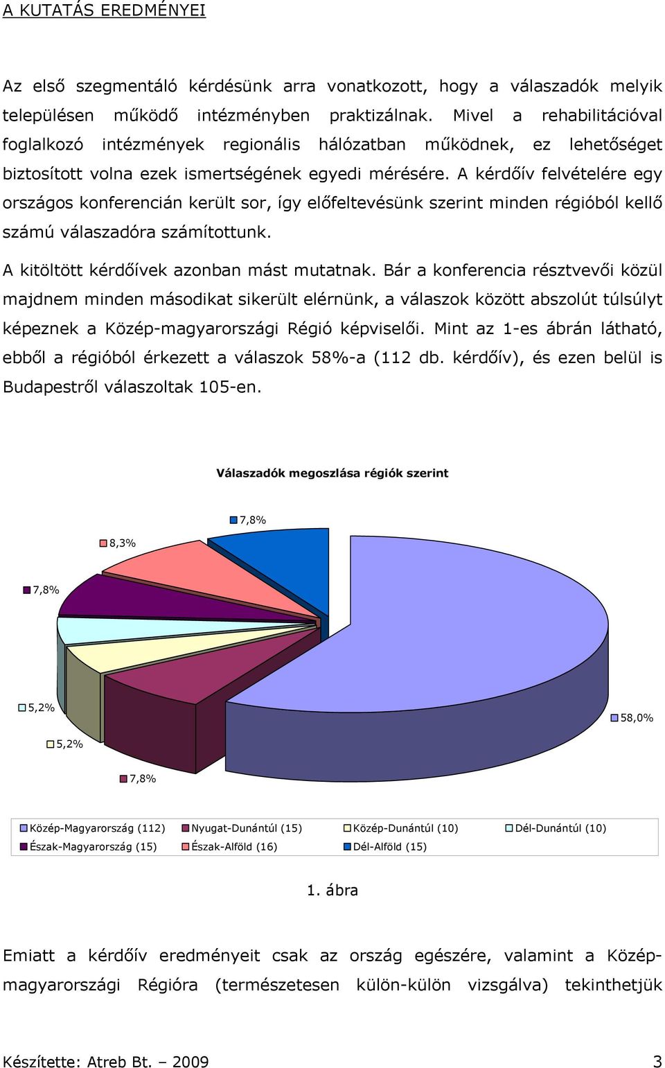 A kérdőív felvételére egy országos konferencián került sor, így előfeltevésünk szerint minden régióból kellő számú válaszadóra számítottunk. A kitöltött kérdőívek azonban mást mutatnak.