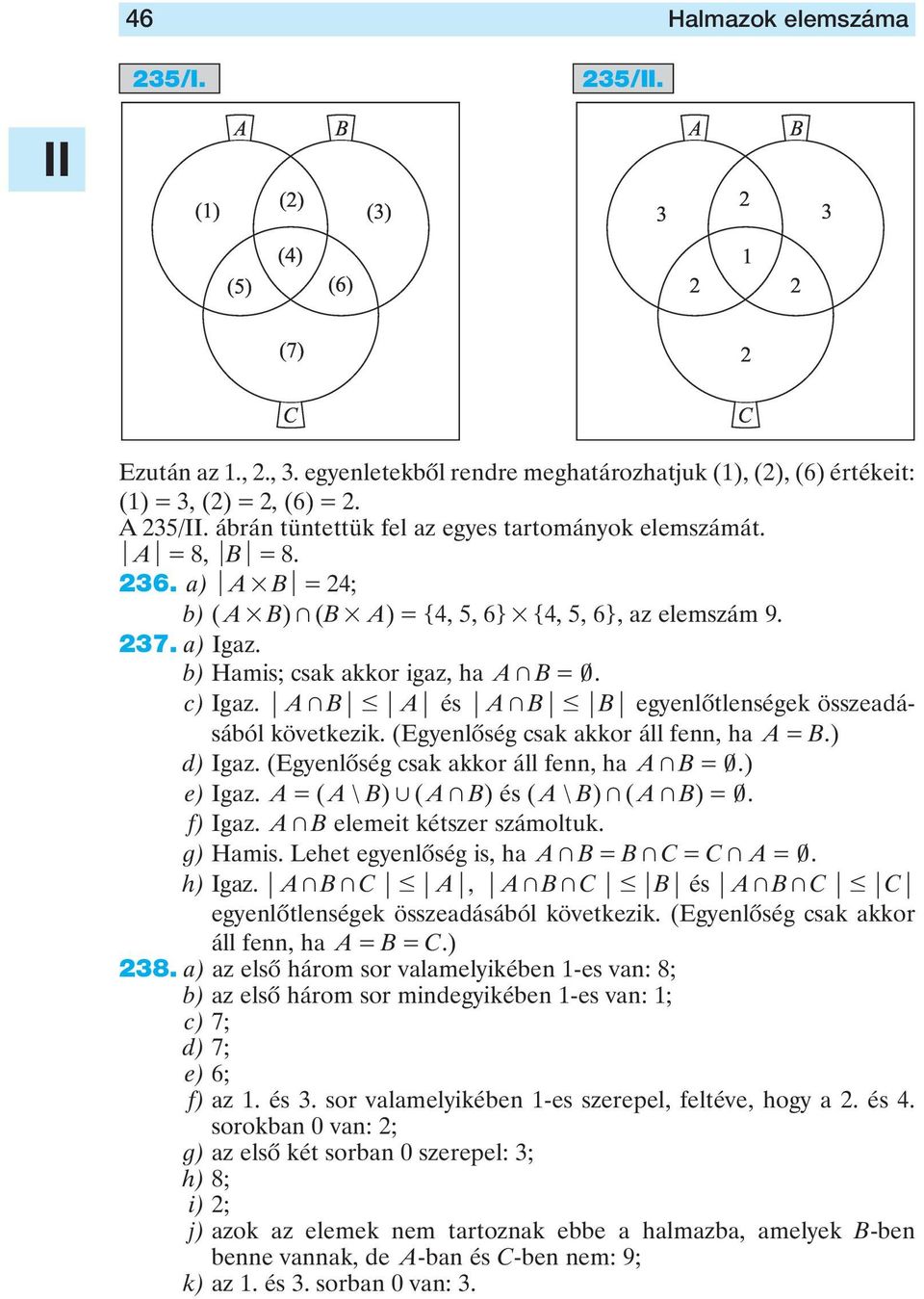 b) Hamis; csak akkor igaz, ha A + B = 0Y. c) Igaz. A + B # A és A + B # B egyenlôtlenségek összeadásából következik. (Egyenlôség csak akkor áll fenn, ha A = B.) d) Igaz.