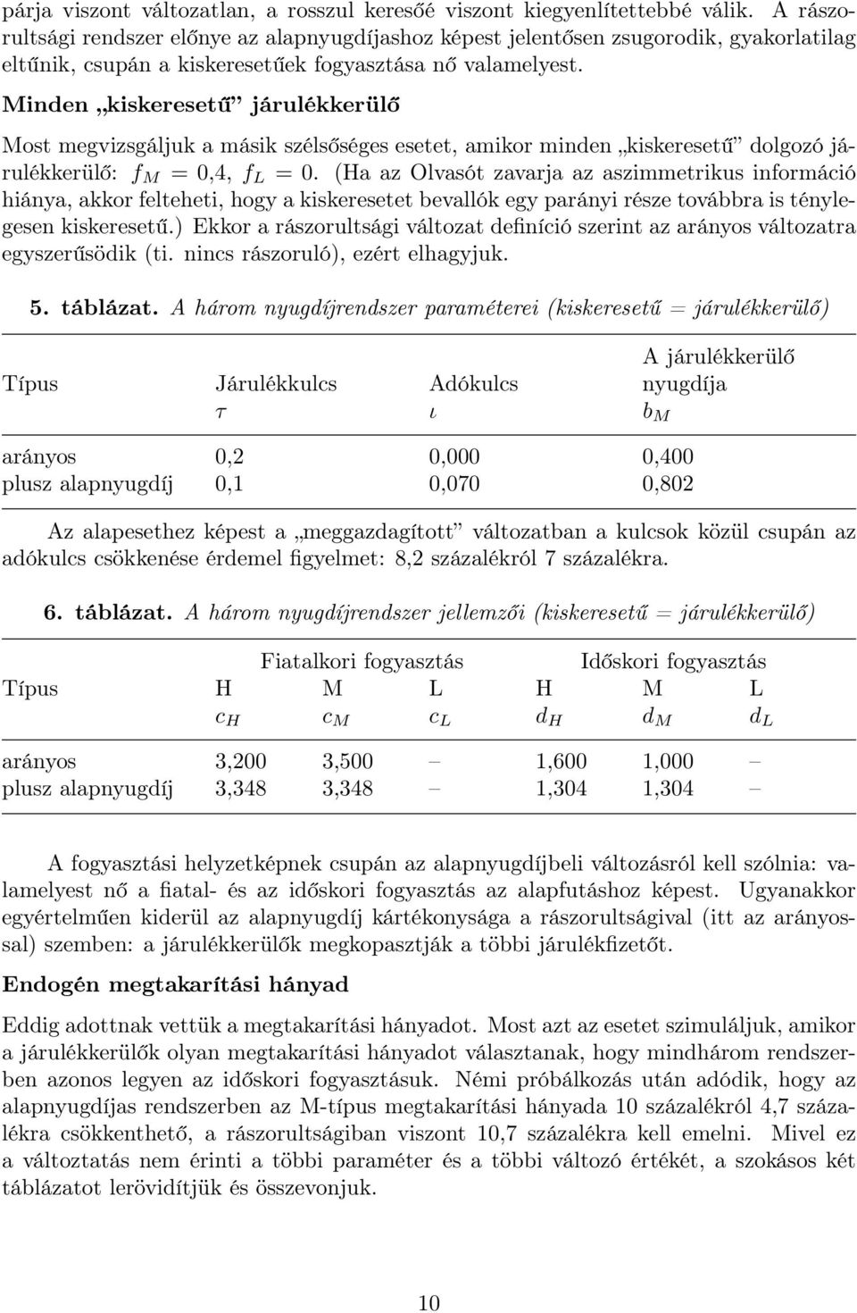 Minden kiskeresetű járulékkerülő Most megvizsgáljuk a másik szélsőséges esetet, amikor minden kiskeresetű dolgozó járulékkerülő: f M = 0,4, f L = 0.