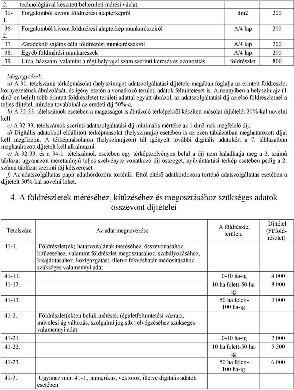 Utca, ház, valamint a régi helyrajzi szerinti keresés és azonosítás földrészlet 800 a) A 3 tételú térképmásolat (helyszínrajz) adatszolgáltatási díjtétele magában foglalja az érintett földrészlet