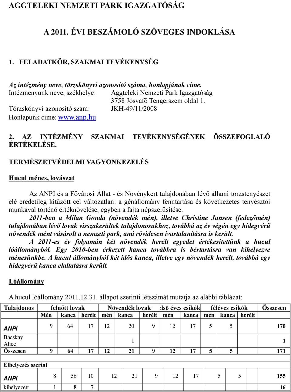AZ INTÉZMÉNY SZAKMAI TEVÉKENYSÉGÉNEK ÖSSZEFOGLALÓ ÉRTÉKELÉSE.