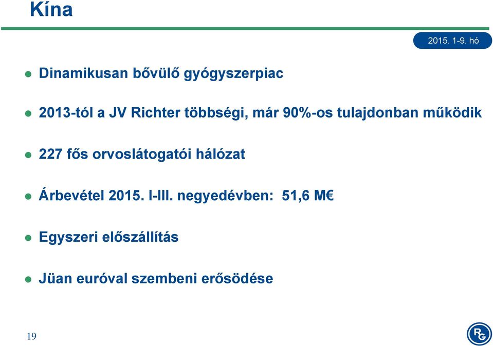 orvoslátogatói hálózat Árbevétel 2015. I-III.