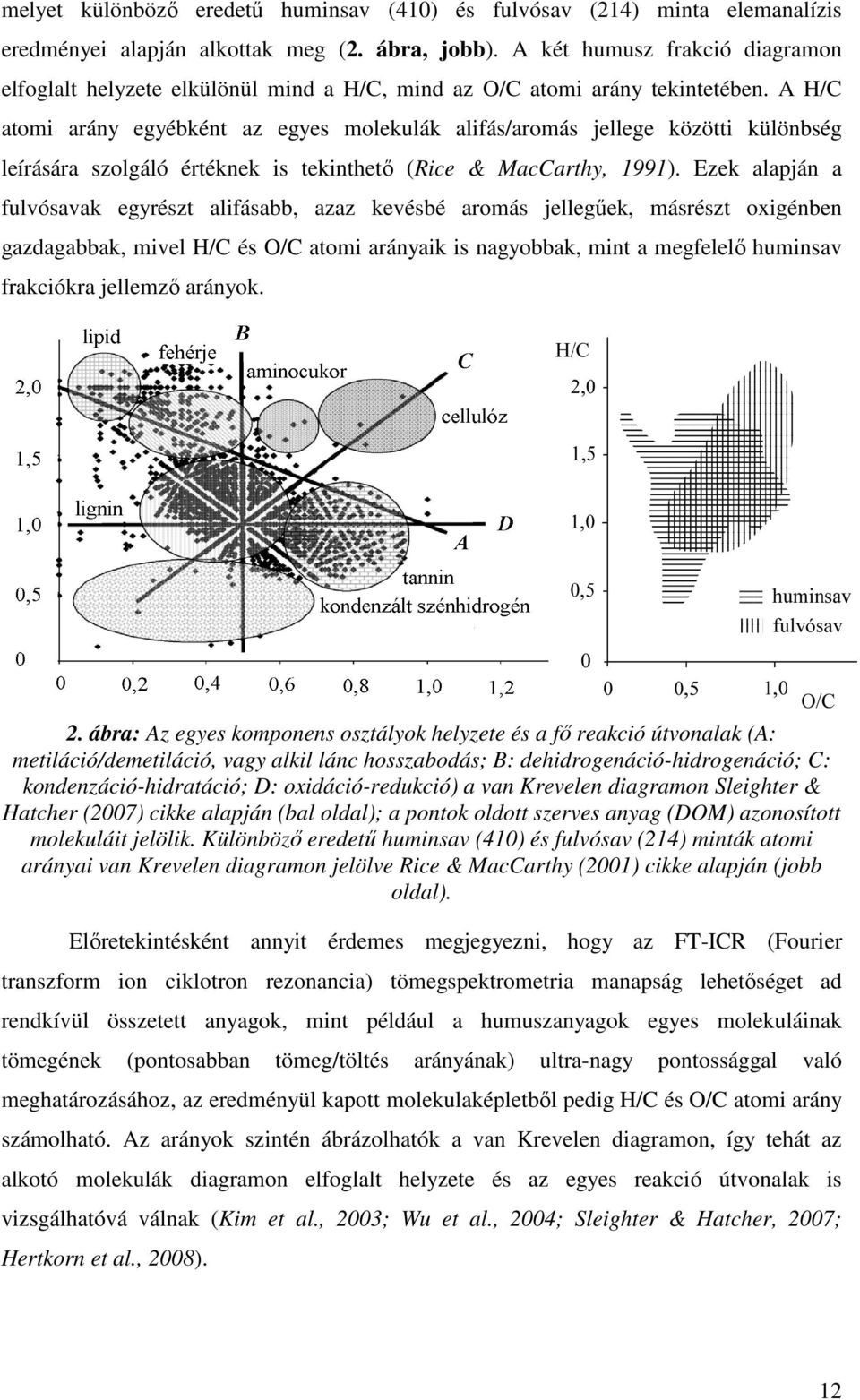 A H/C atomi arány egyébként az egyes molekulák alifás/aromás jellege közötti különbség leírására szolgáló értéknek is tekinthetı (Rice & MacCarthy, 1991).
