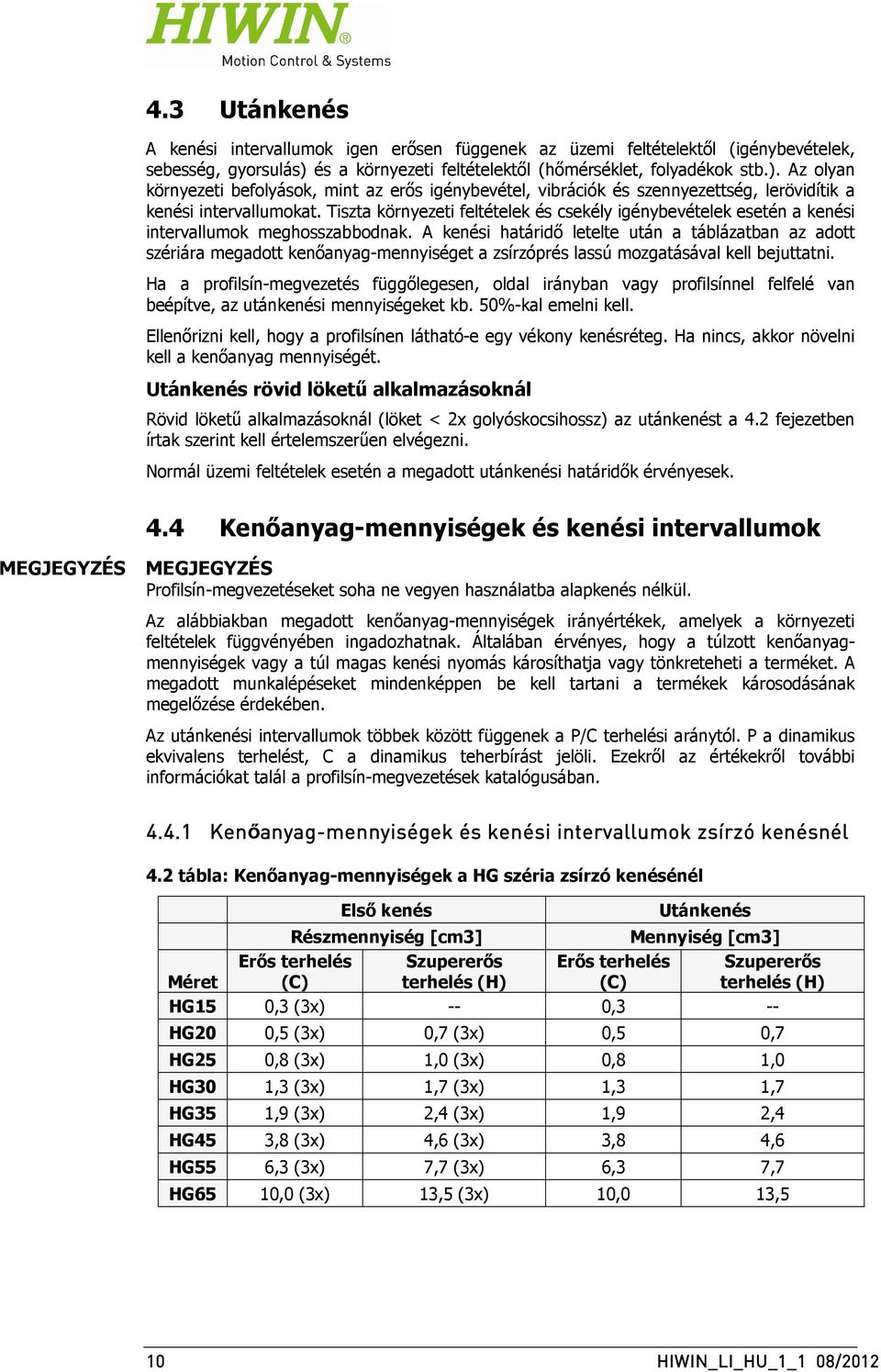 Tiszta környezeti feltételek és csekély igénybevételek esetén a kenési intervallumok meghosszabbodnak.