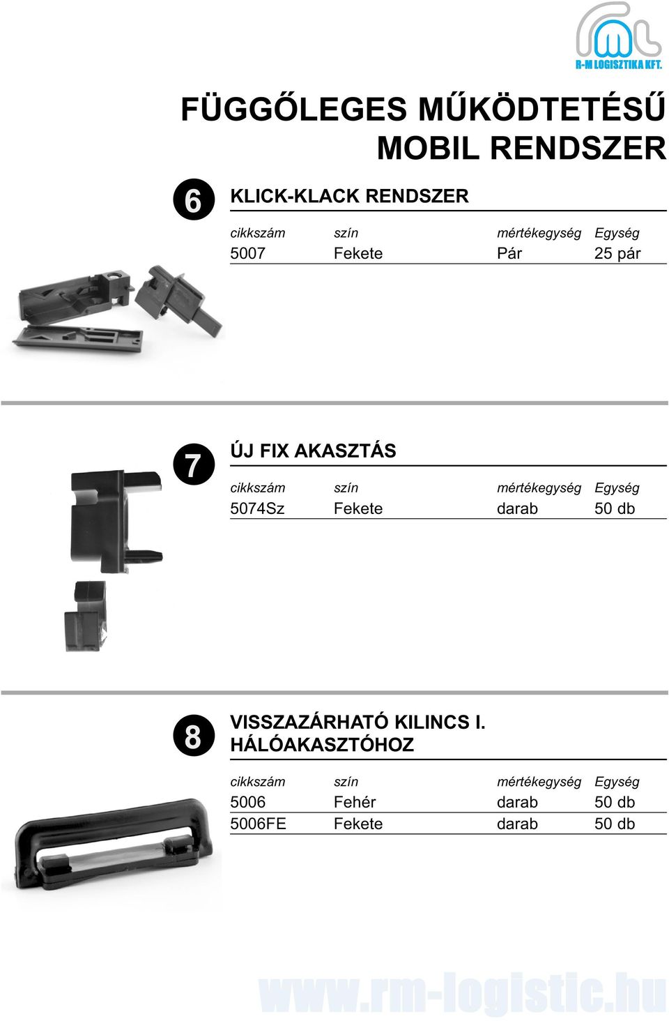 5074Sz Fekete darab 50 db 8 VISSZAZÁRHATÓ KILINCS I.