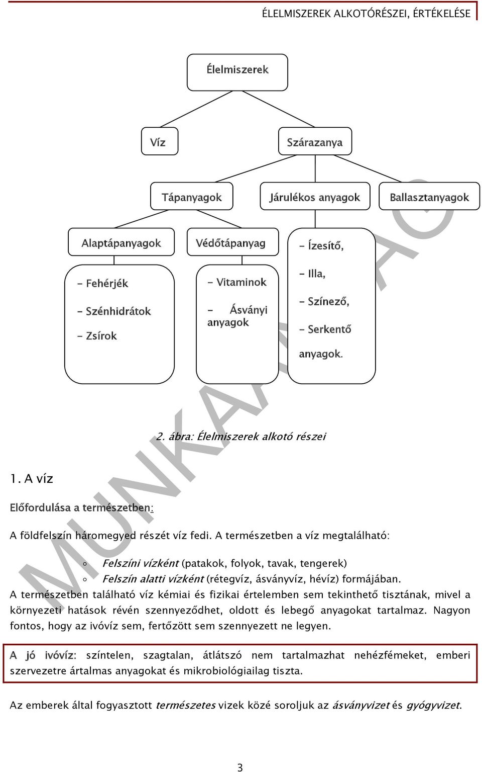 Színező, - Serkentő anyagok. 2. ábra: Élelmiszerek alkotó részei A földfelszín háromegyed részét víz fedi.