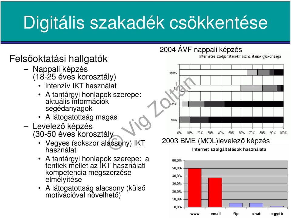 Vegyes (sokszor alacsony) IKT használat A tantárgyi honlapok szerepe: a fentiek mellet az IKT használati kompetencia