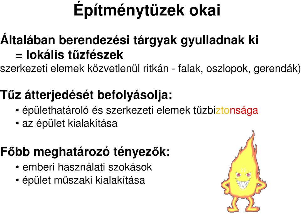 befolyásolja: épülethatároló és szerkezeti elemek tűzbiztonsága az épület