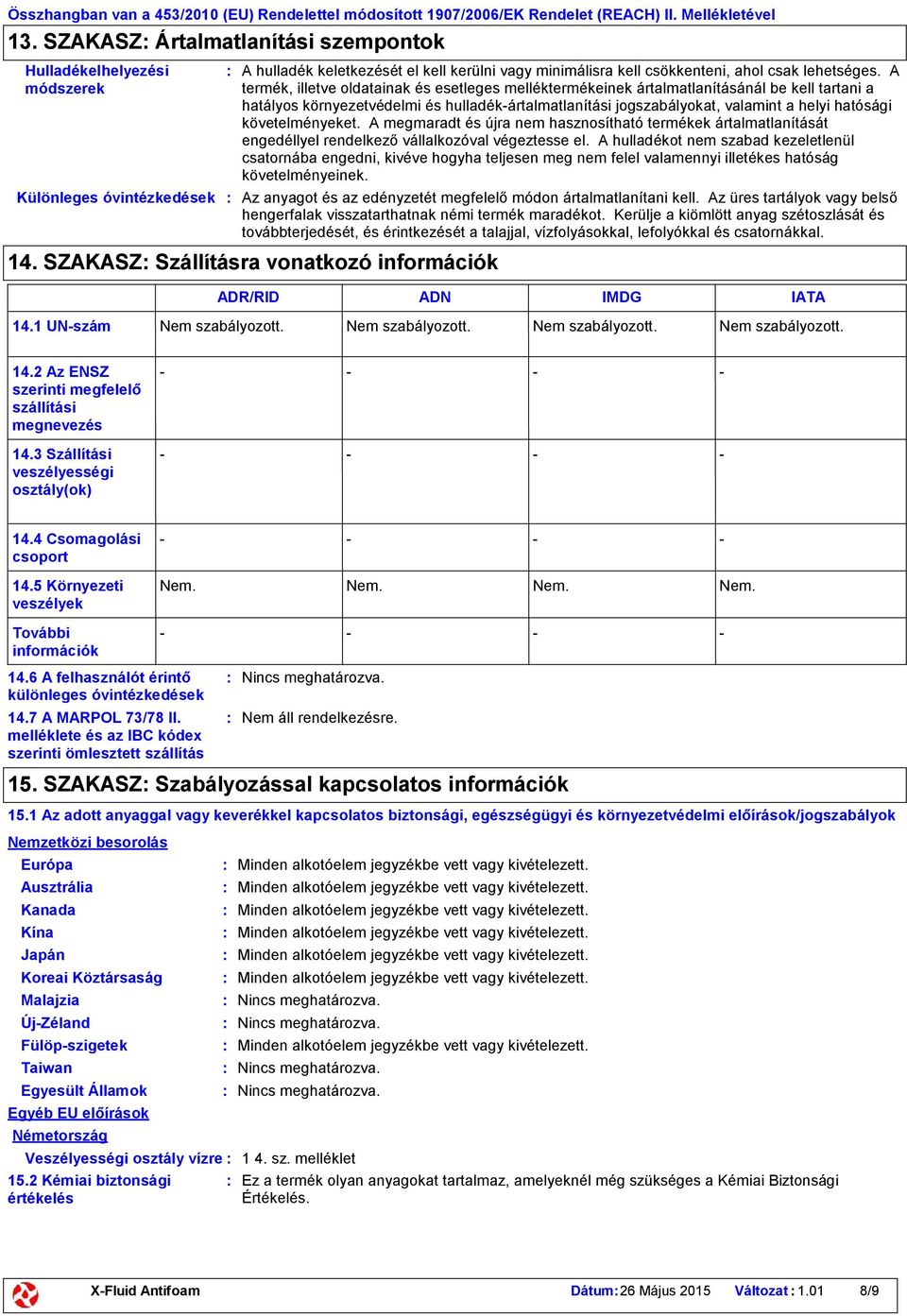 követelményeket. A megmaradt és újra nem hasznosítható termékek ártalmatlanítását engedéllyel rendelkező vállalkozóval végeztesse el.