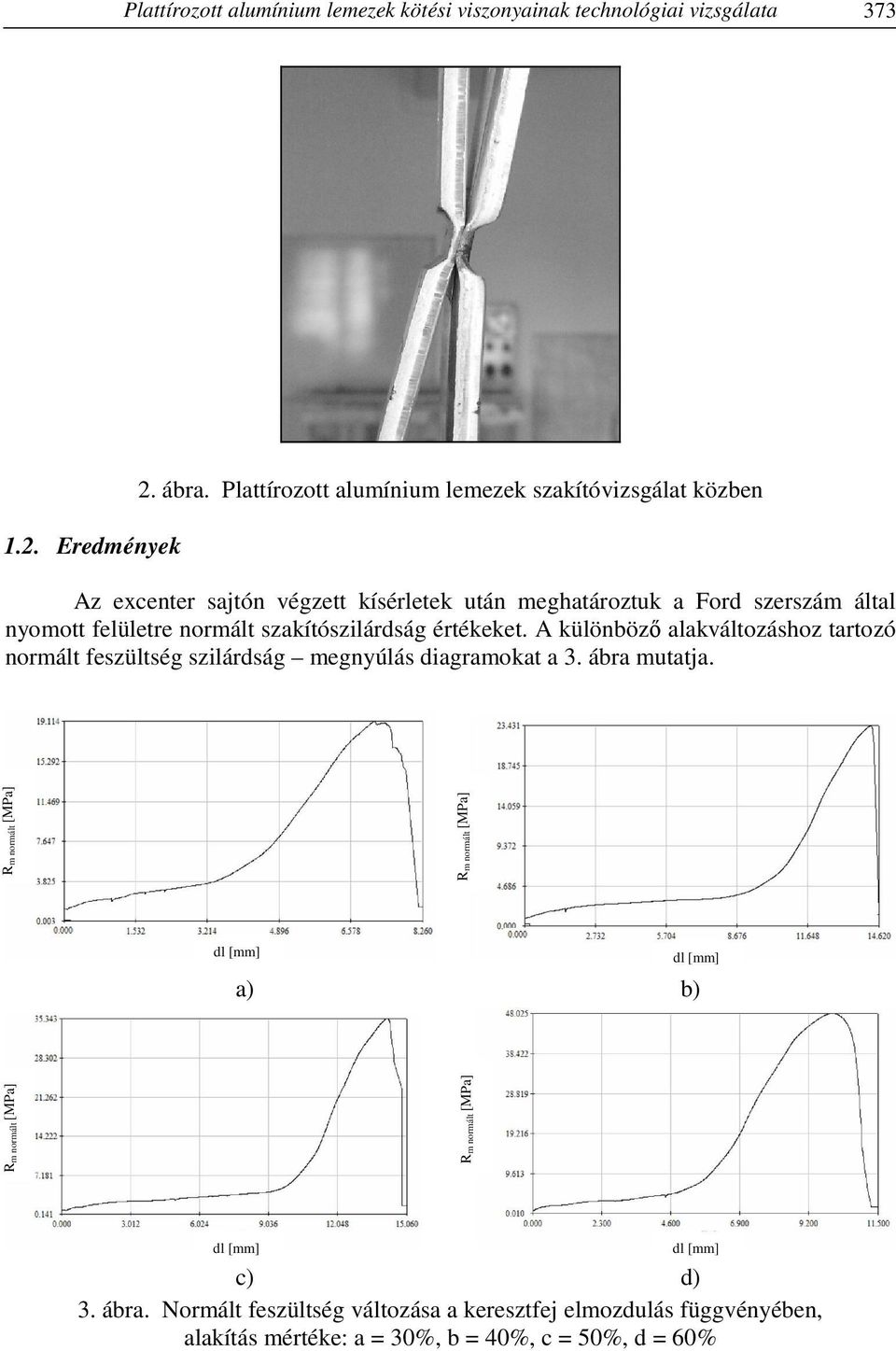 szakítószilárdság értékeket. A különböző alakváltozáshoz tartozó normált feszültség szilárdság megnyúlás diagramokat a 3. ábra mutatja.