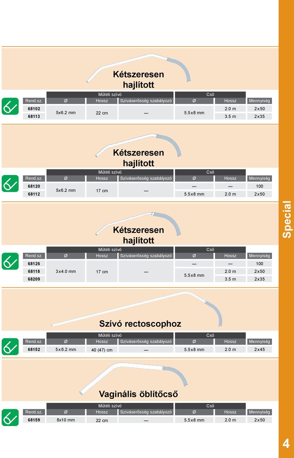 0 m 2x50 Kétszeresen hajlított Special 68126 100 68118 68209 3x4.0 mm 17 cm 2.