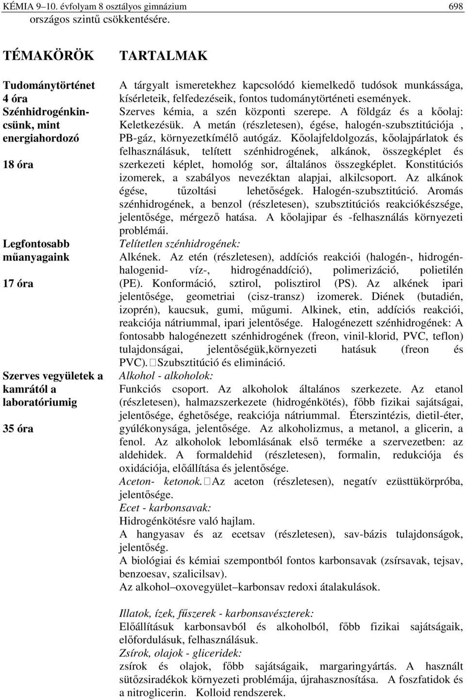 ismeretekhez kapcsolódó kiemelkedő tudósok munkássága, kísérleteik, felfedezéseik, fontos tudománytörténeti események. Szerves kémia, a szén központi szerepe.a földgáz és a kőolaj: Keletkezésük.