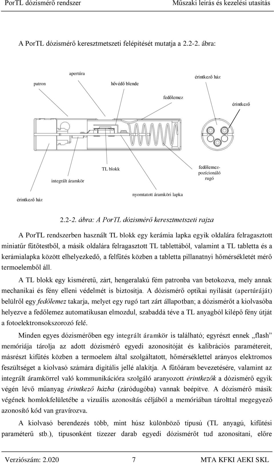 ábra: A PorTL dózismérő keresztmetszeti rajza A PorTL rendszerben használt TL blokk egy kerámia lapka egyik oldalára felragasztott miniatűr fűtőtestből, a másik oldalára felragasztott TL tablettából,