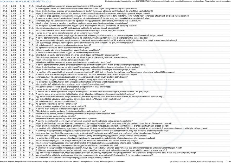 Ismertesse a lehetséges folyamatok jellegét, tüneteit! 2.1.2. 2.1.B. 2.1.C. 2.1.D. Ha valakinél fellép a parotis-adenokarcinóma tünet, az melyik szakaszban jelentkezik?