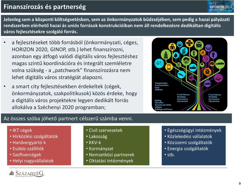 ) lehet finanszírozni, azonban egy átfogó valódi digitális város fejlesztéshez magas szintű koordinációra és integrált szemléletre volna szükség - a patchwork finanszírozásra nem lehet digitális