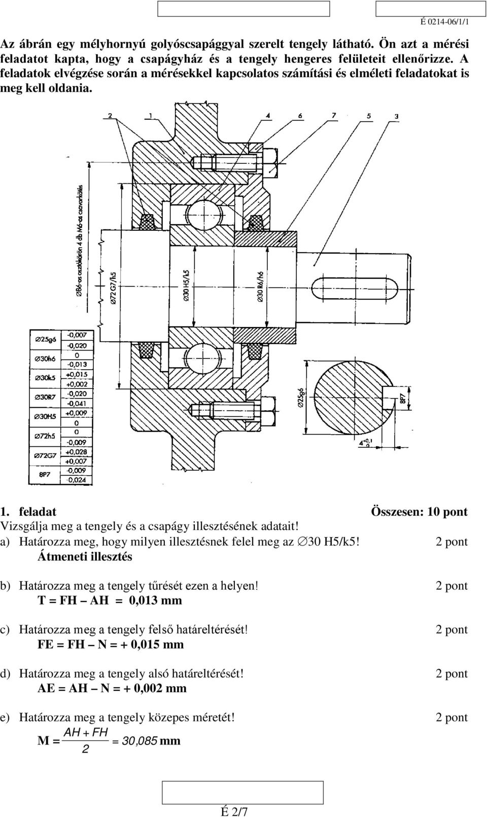 feladat Összesen: 1 pont Vizsgálja meg a tengely és a csapágy illesztésének adatait! a) Határozza meg, hogy milyen illesztésnek felel meg az 3 H5/k5!