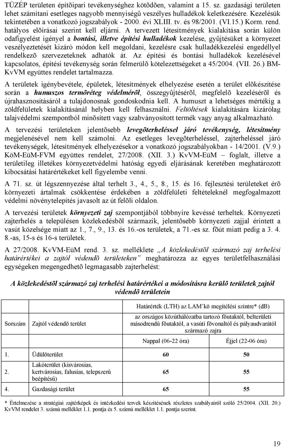 A tervezett létesítmények kialakítása során külön odafigyelést igényel a bontási, illetve építési hulladékok kezelése, gyûjtésüket a környezet veszélyeztetését kizáró módon kell megoldani, kezelésre