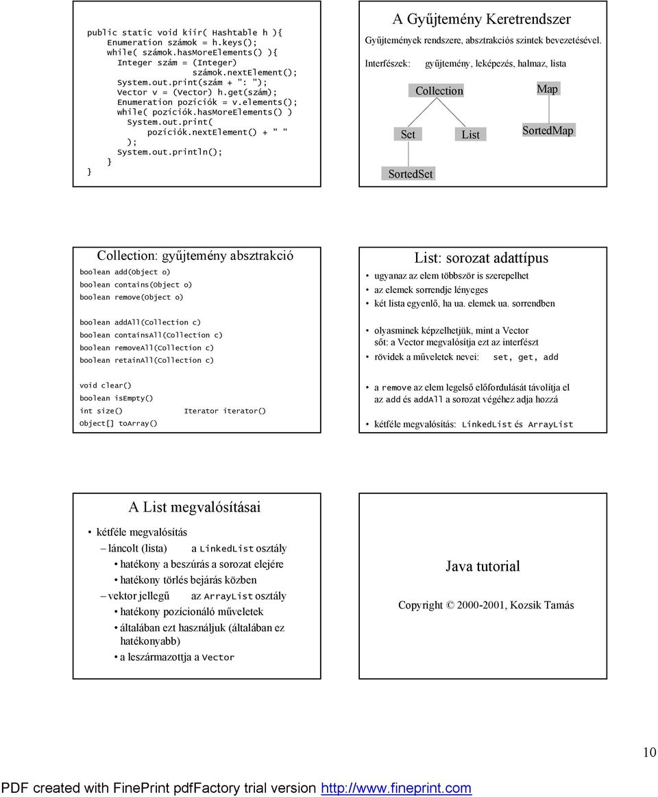 print( pozıciok.nextelement() + " " ); System.out.println(); A Gyu jtemeny Keretrendszer Gyu jtemenyek rendszere, absztrakcié s szintek bevezetese vel.