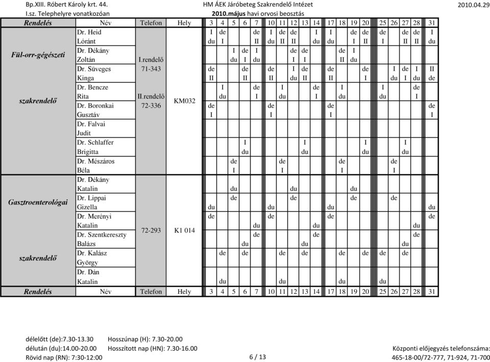 Boronkai 72-336 de de de de Gusztáv I I I I Dr. Falvai Judit Dr. Schlaffer I I I I Brigitta du du du du Dr. Mészáros de de de de Béla I I I I Dr. Dékány Katalin du du du Gasztroenterológai Dr.